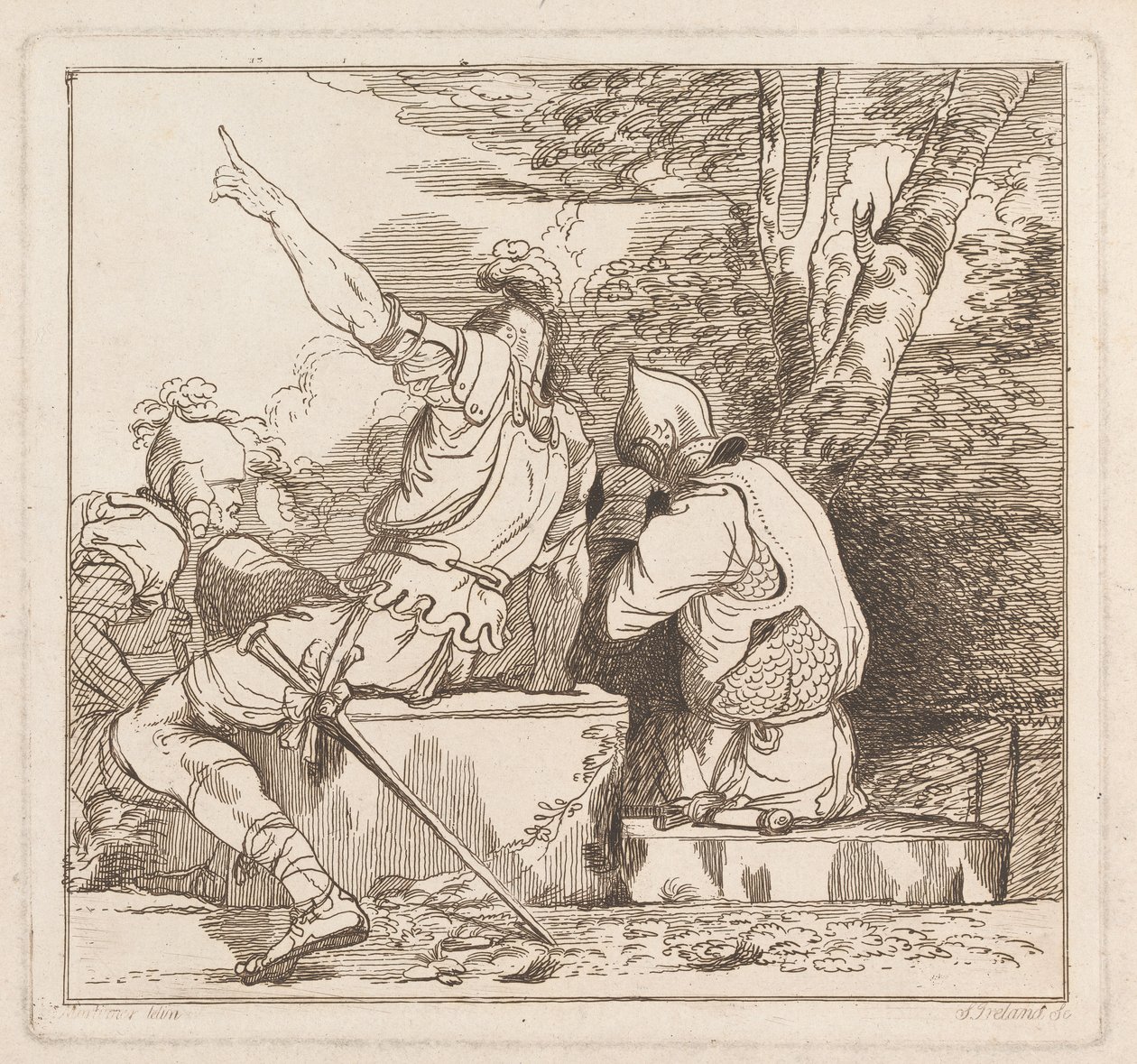 Trois gravures sur une feuille : Trois soldats - Samuel Ireland