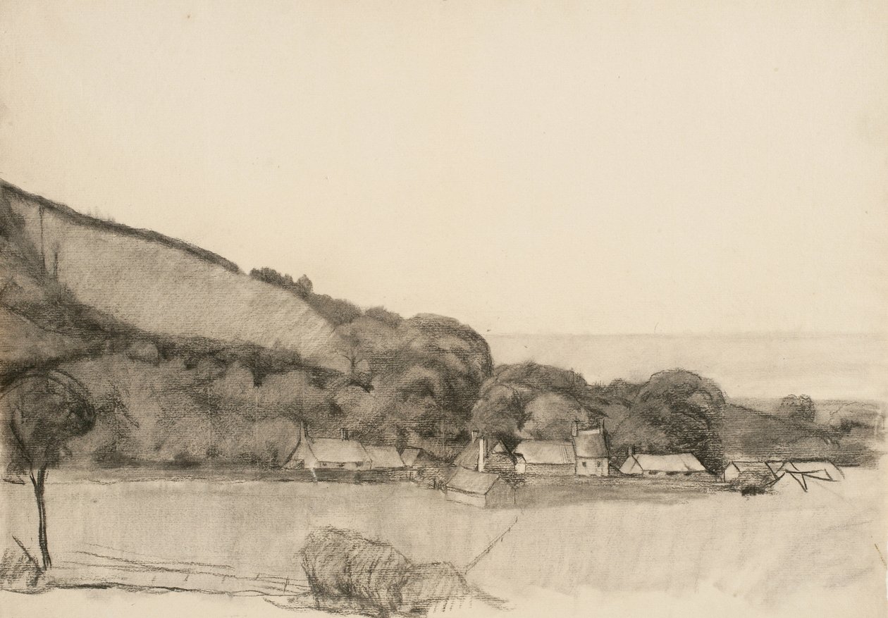 Paysage avec bâtiments de ferme - Samuel Isham