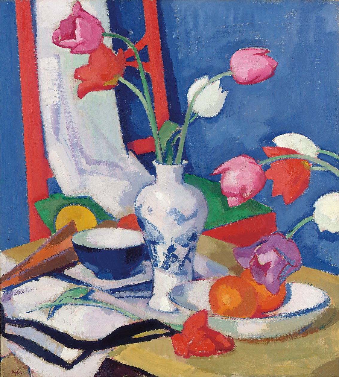 Chaise rouge et tulipes, vers 1919 - Samuel John Peploe