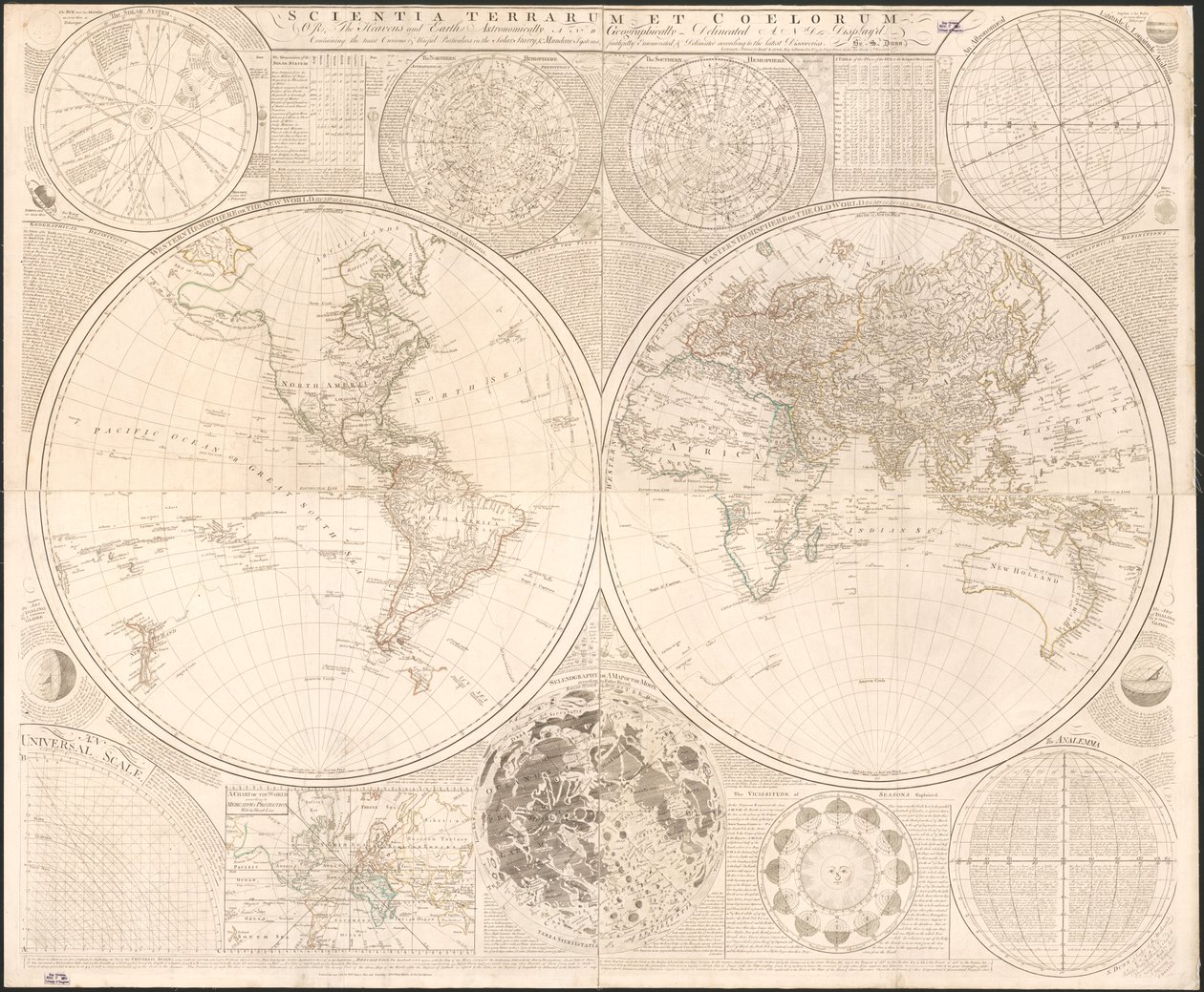 Scientia terrarum et coelorum : ou, les cieux et la terre délinéés et affichés astronomiquement et géographiquement - Samuel; Kitchin Dunn