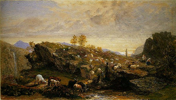 Rustiques avec moutons et chèvres dans un paysage rocheux - Samuel Palmer