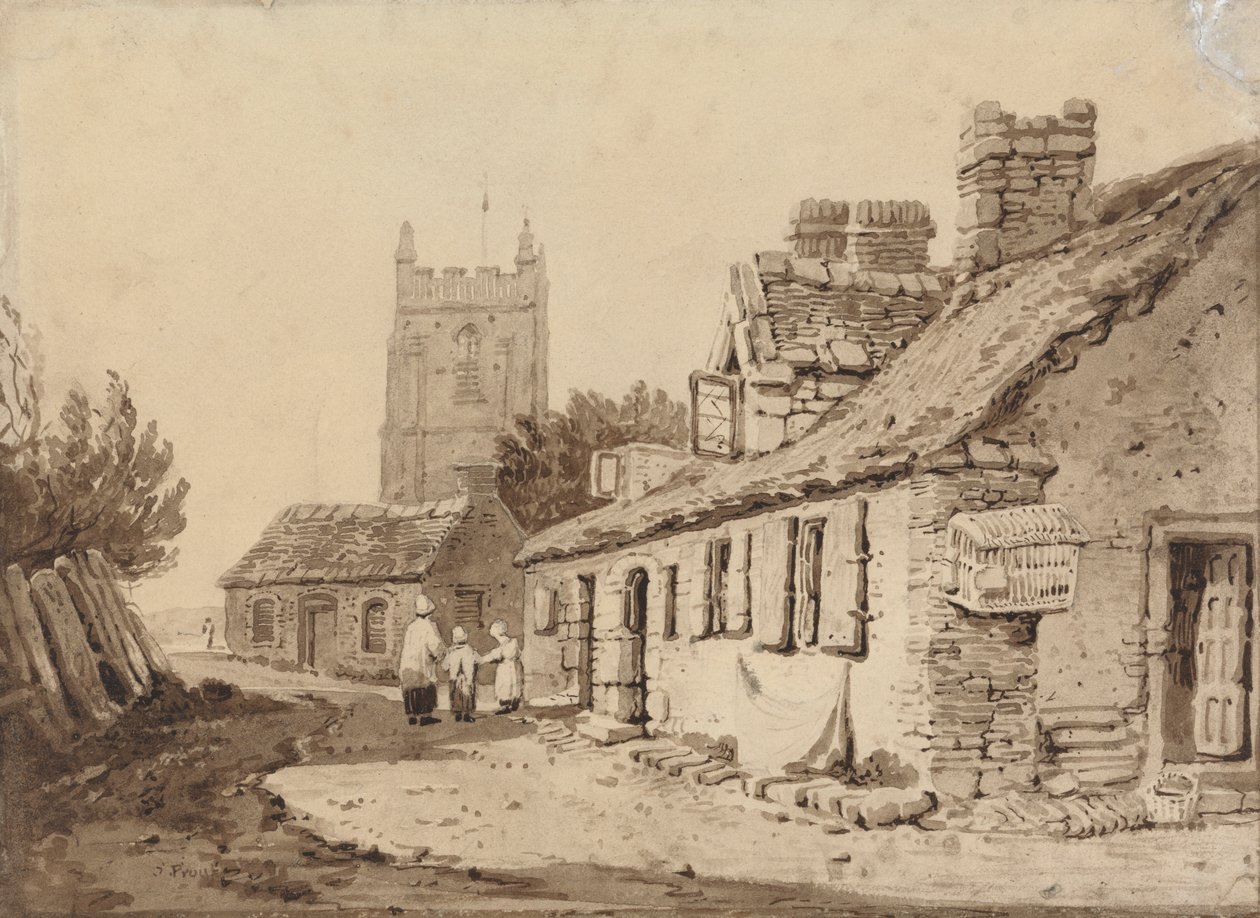 Église et cottages - Samuel Prout