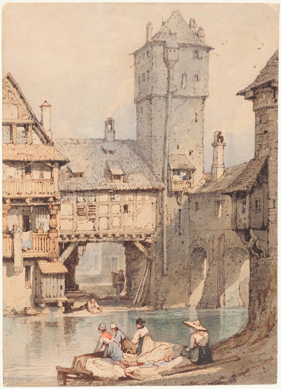 Des lavandières devant le Wasserturm, à Nuremberg - Samuel Prout