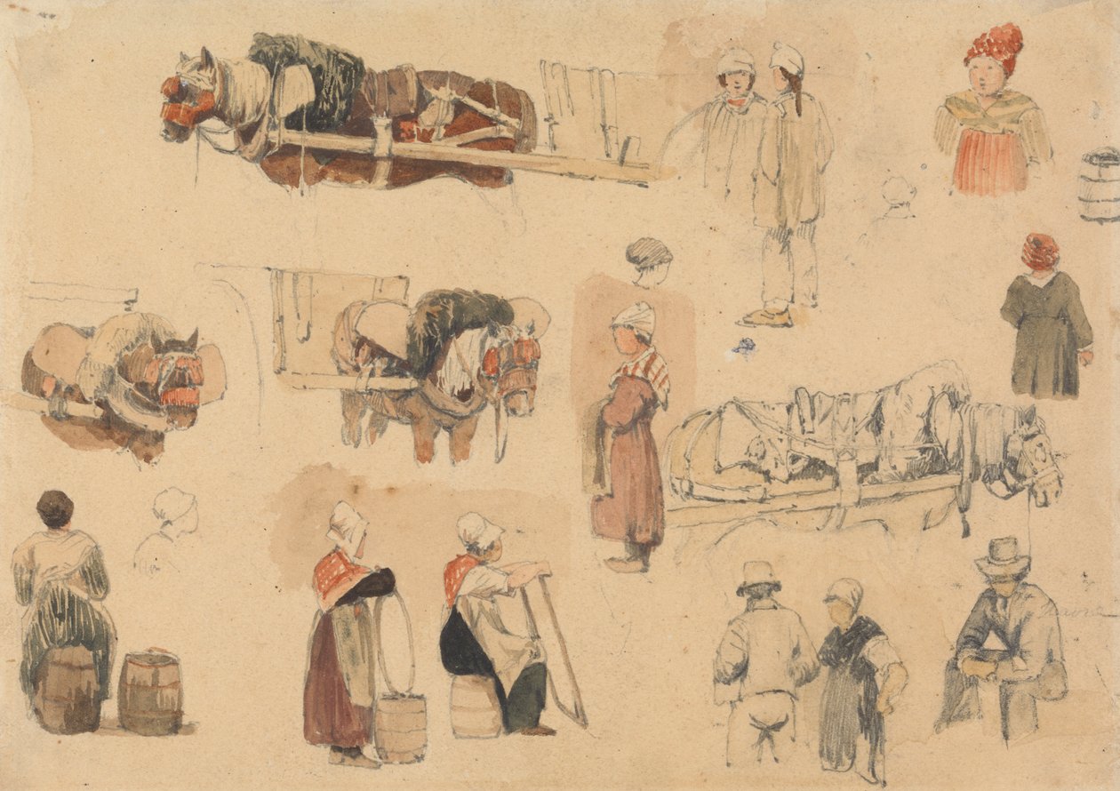 Esquisses de paysans et chevaux de travail - Samuel Prout