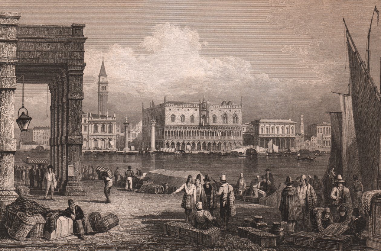 Vue du bassin de Saint-Marc à Venise, Vénétie, Italie, gravure sur acier d