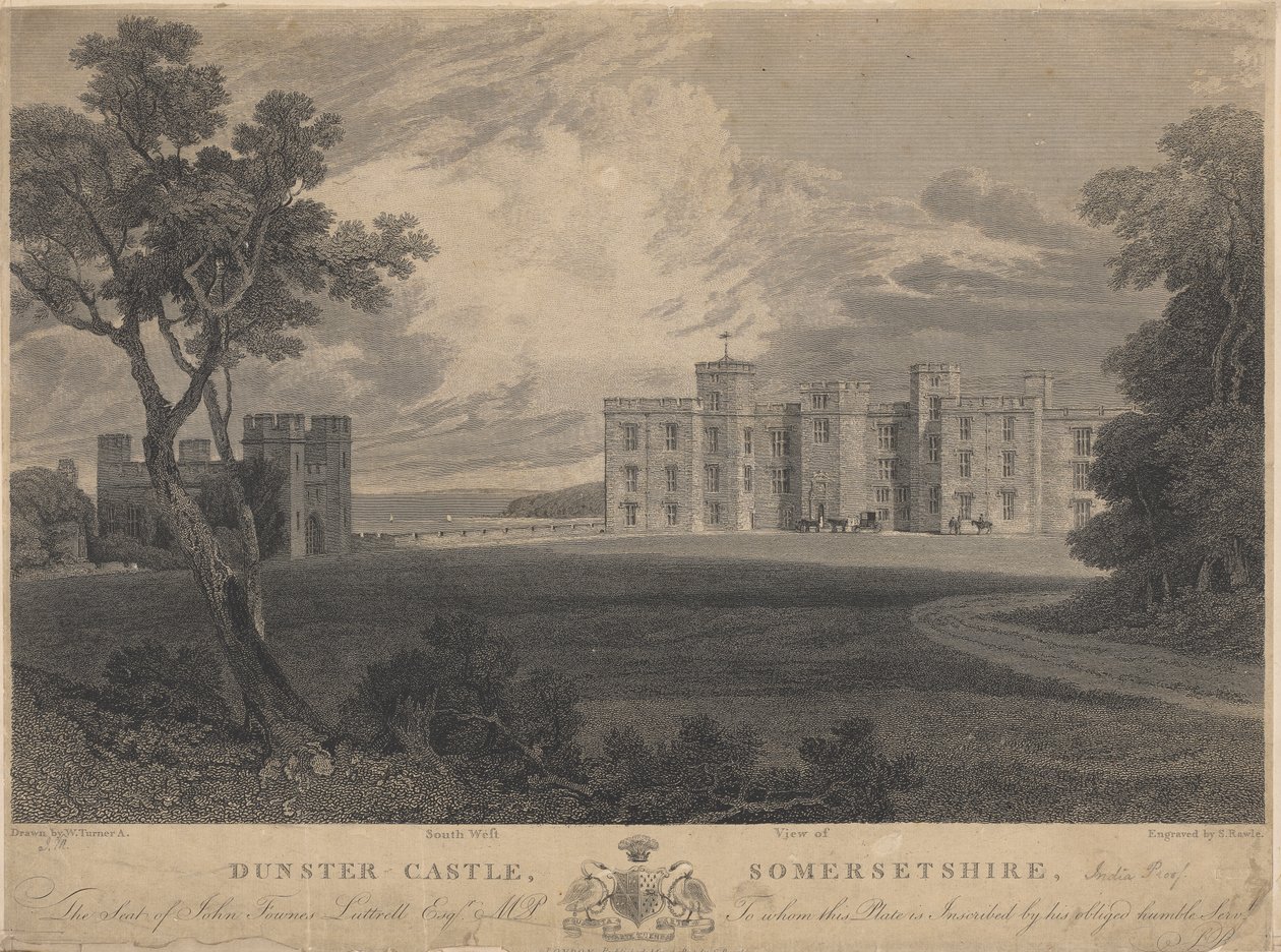 Vue sud-ouest du château de Dunster, Somersetshire - Samuel Rawle