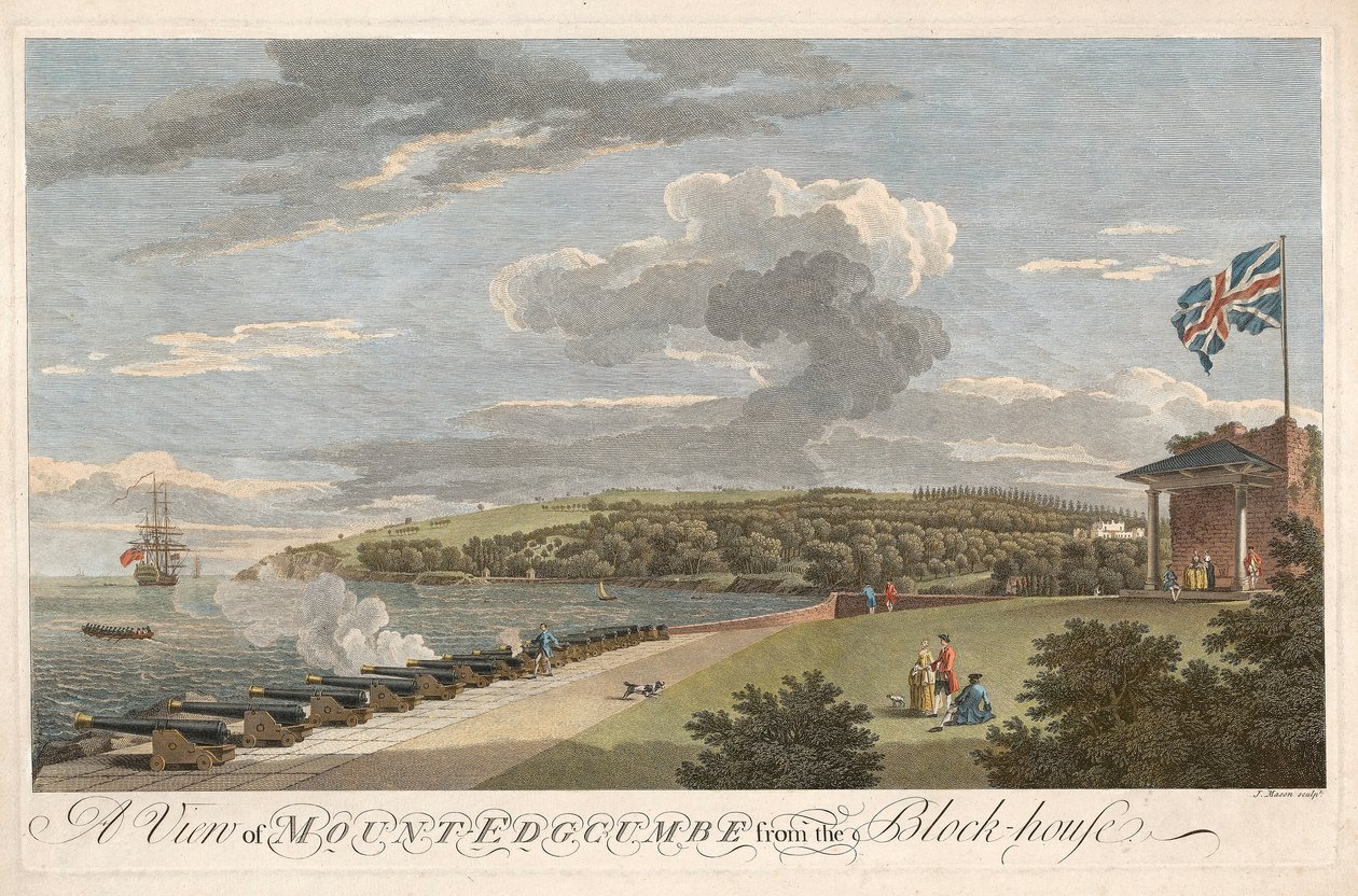 Vue du mont Edgcumbe depuis le Block House, pub. 1755 - Samuel Scott