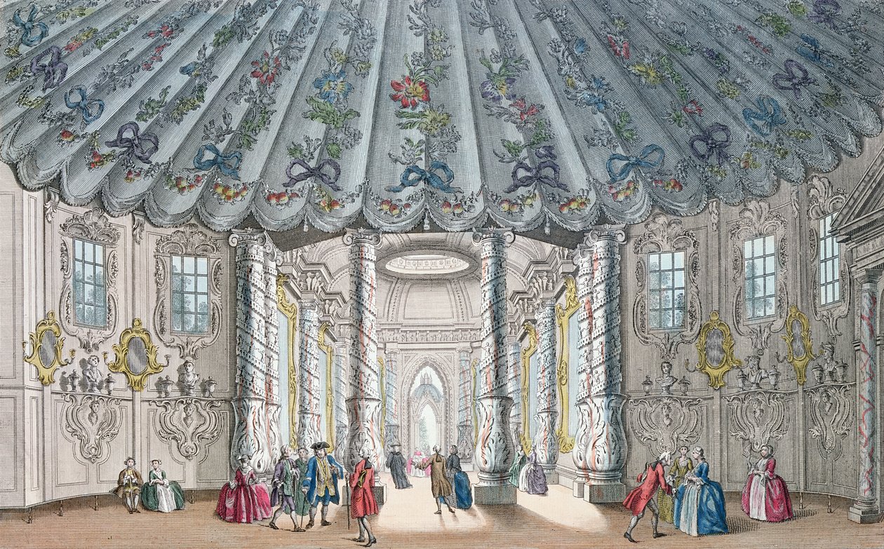 Vue intérieure de la salle de musique élégante dans les jardins de Vauxhall, gravée par H. Roberts, 1752 - Samuel Wale