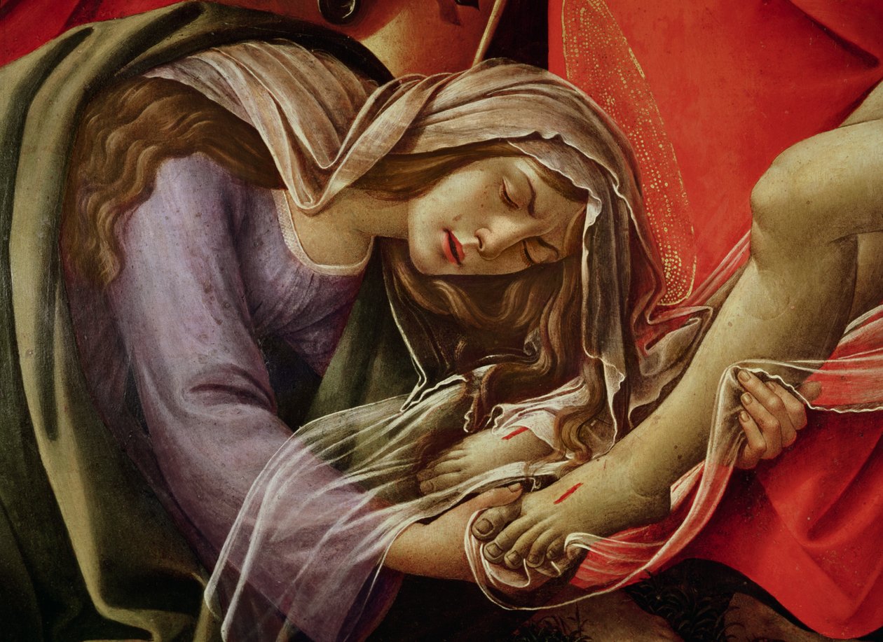 La Lamentation du Christ, détail de Marie-Madeleine et des pieds du Christ, vers 1490 - Sandro Botticelli