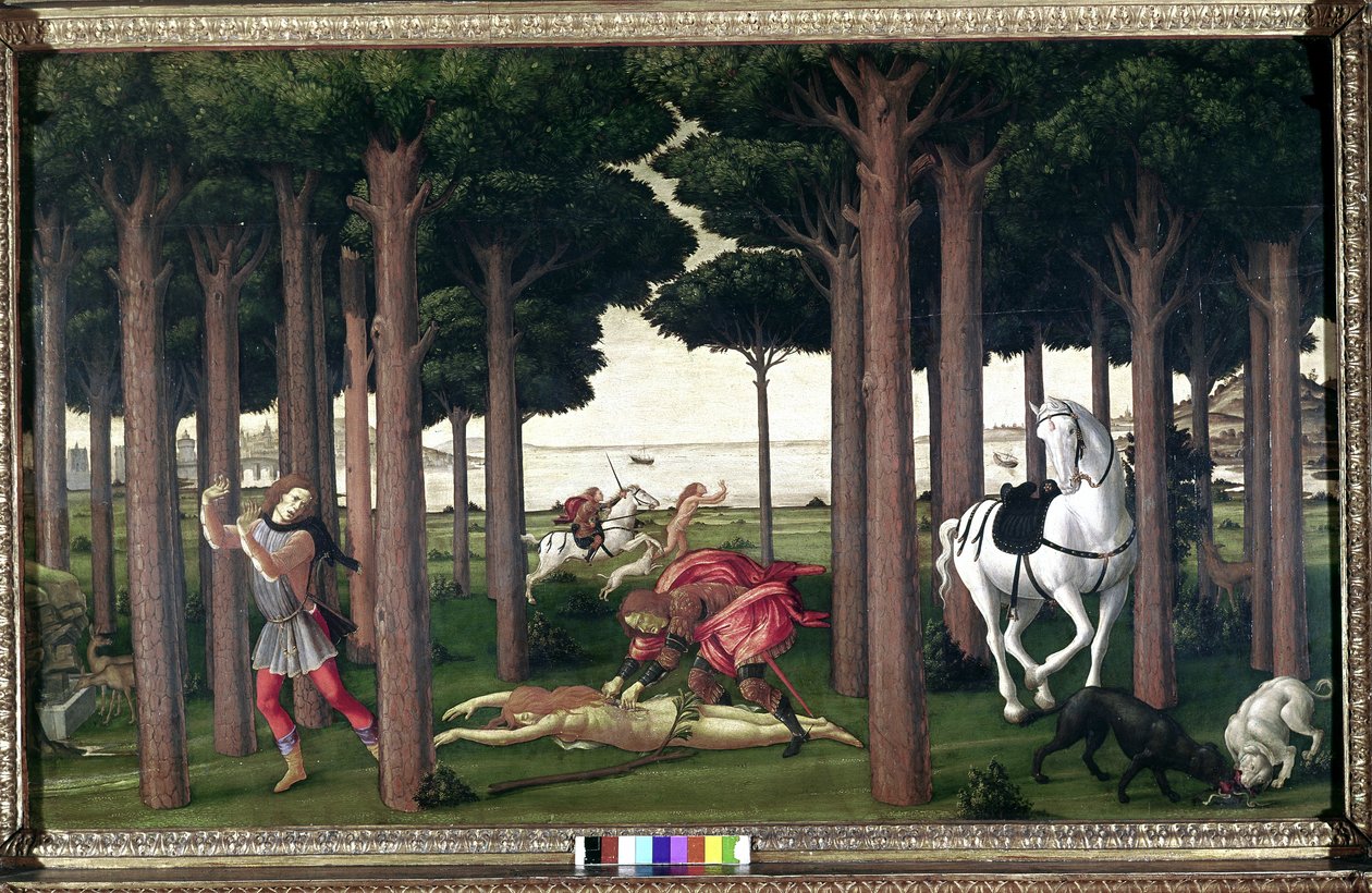 Du Décaméron de Boccace ; Histoires de Nastagio degli Onesti (deuxième épisode) - Sandro (1444/5 1510) Botticelli