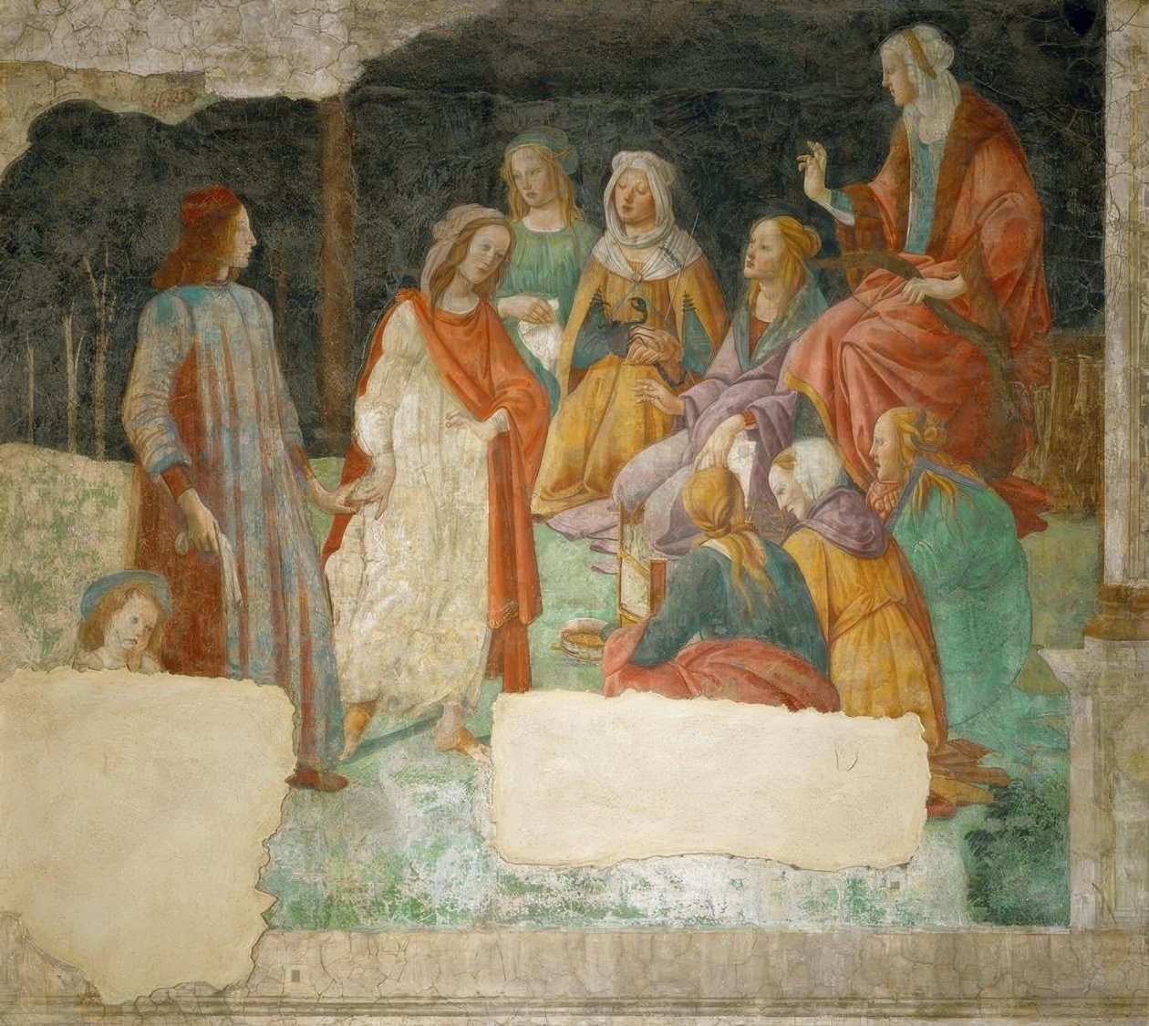 Un jeune homme (Lorenzo Tornabuoni ?) est conduit par Minerve - Sandro Botticelli