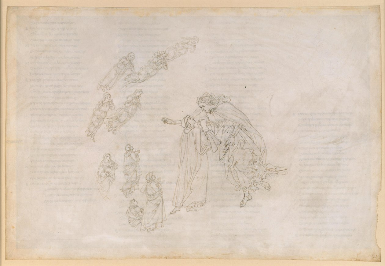 La Divine Comédie, Paradis IV. Première sphère planétaire (ciel lunaire) : Béatrice explique à Dante où se trouvent réellement les bienheureux - Sandro Botticelli