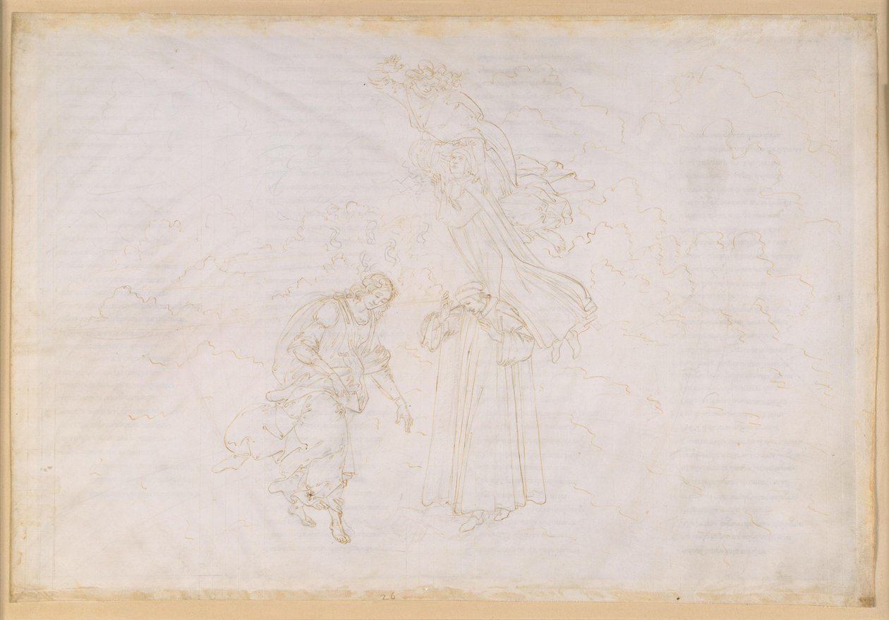 La Divine Comédie, Paradis XXVII. Huitième sphère (ciel des étoiles fixes) : Pierre prononce un sermon de réprimande contre la papauté corrompue ; ascension vers le ciel de cristal, le Primum Mobile - Sandro Botticelli