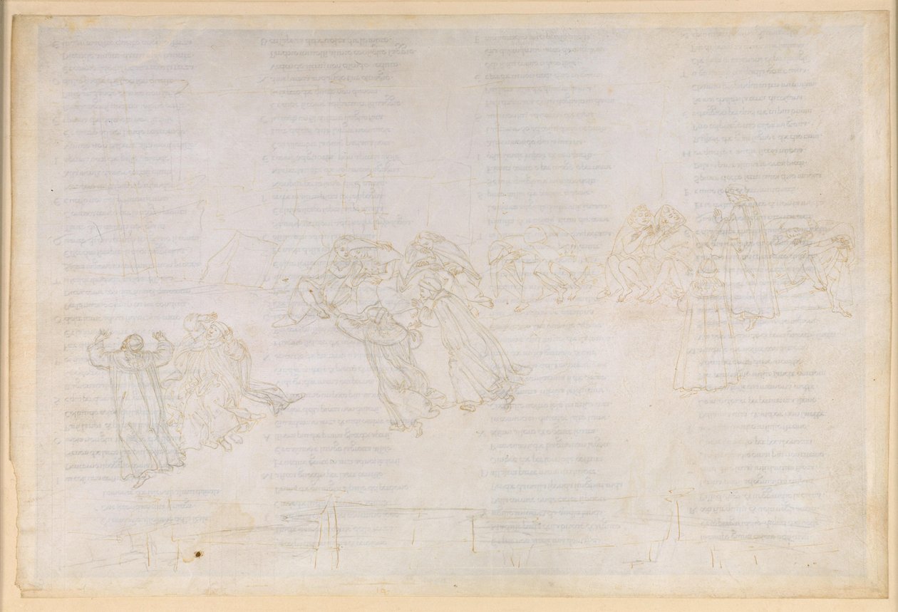 La Divine Comédie, Purgatoire XIV. Deuxième cercle du Purgatoire : pénitence pour la jalousie et la schadenfreude ; conversation entre Guido del Duca et Rinieri da Calboli - Sandro Botticelli