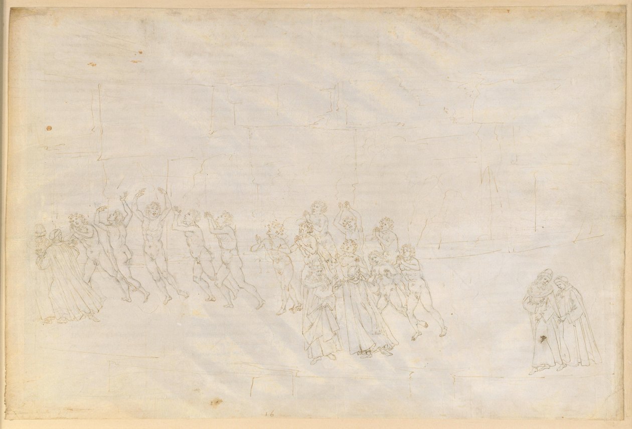 La Divine Comédie, Purgatoire XVI. Troisième cercle du Purgatoire : la pénitence des colériques ; conversation entre Dante et Marco Lombardo - Sandro Botticelli