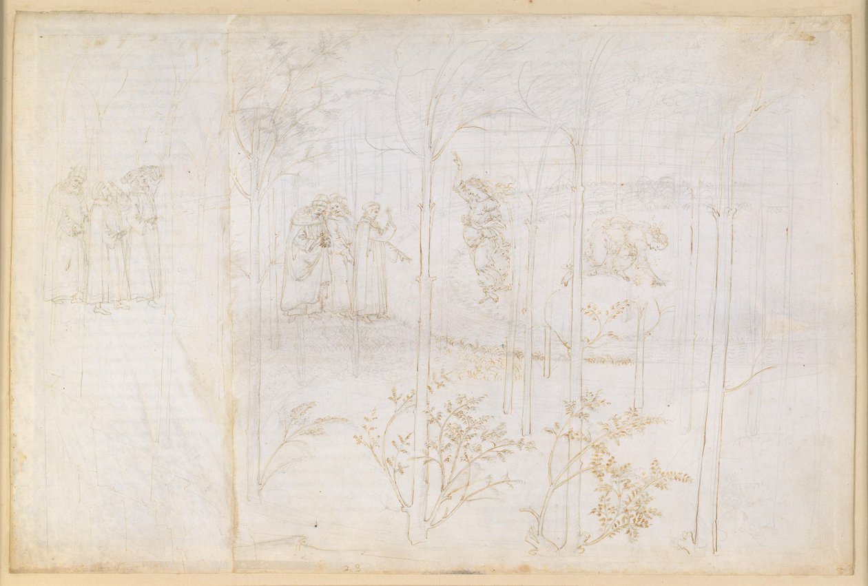 La Divine Comédie, Purgatoire XXVIII. Le paradis terrestre : Dante et Matelda au bord du Léthé - Sandro Botticelli
