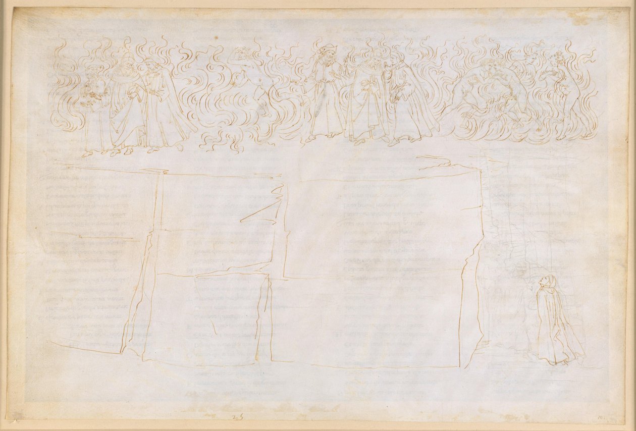 La Divine Comédie, Purgatoire XXV. Ascension vers le septième cercle du Purgatoire : enseignement sur la nature corporelle des ombres ; pénitence des luxurieux - Sandro Botticelli