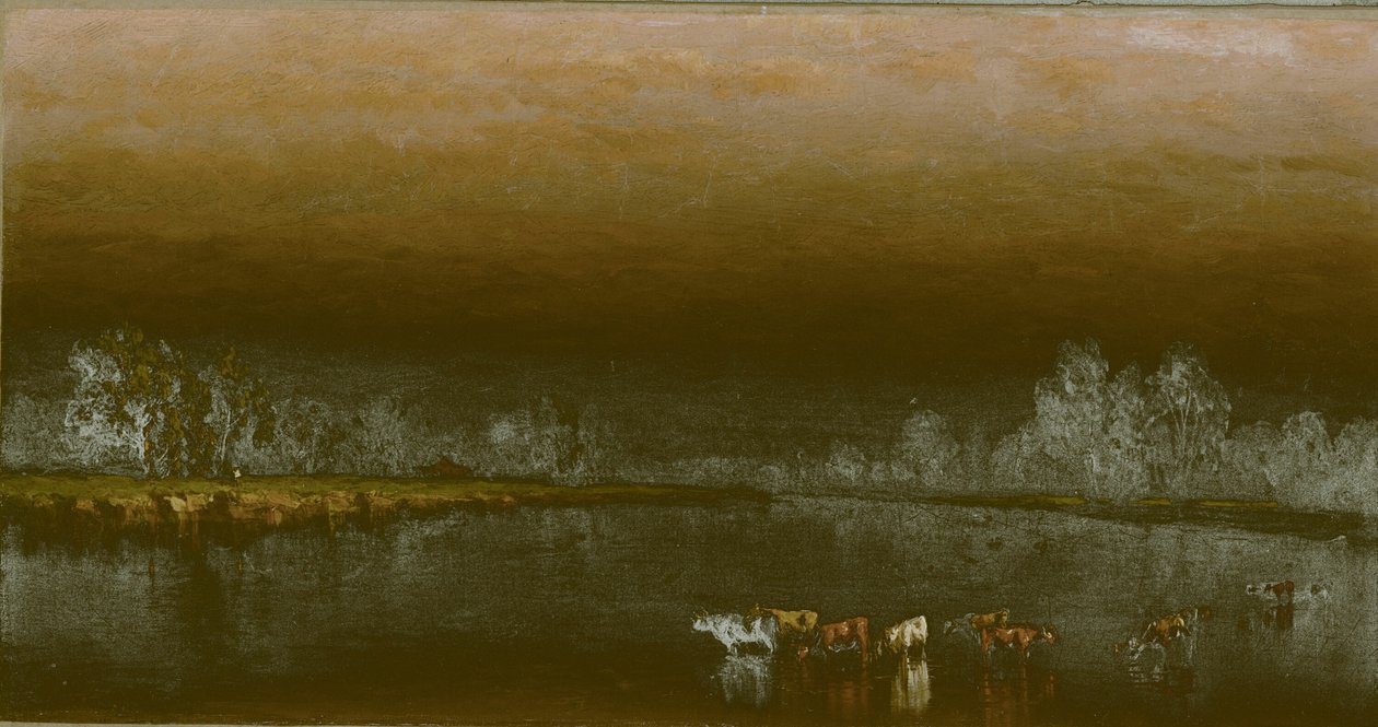 Vaches dans un étang au coucher du soleil - Sanford Robinson Gifford