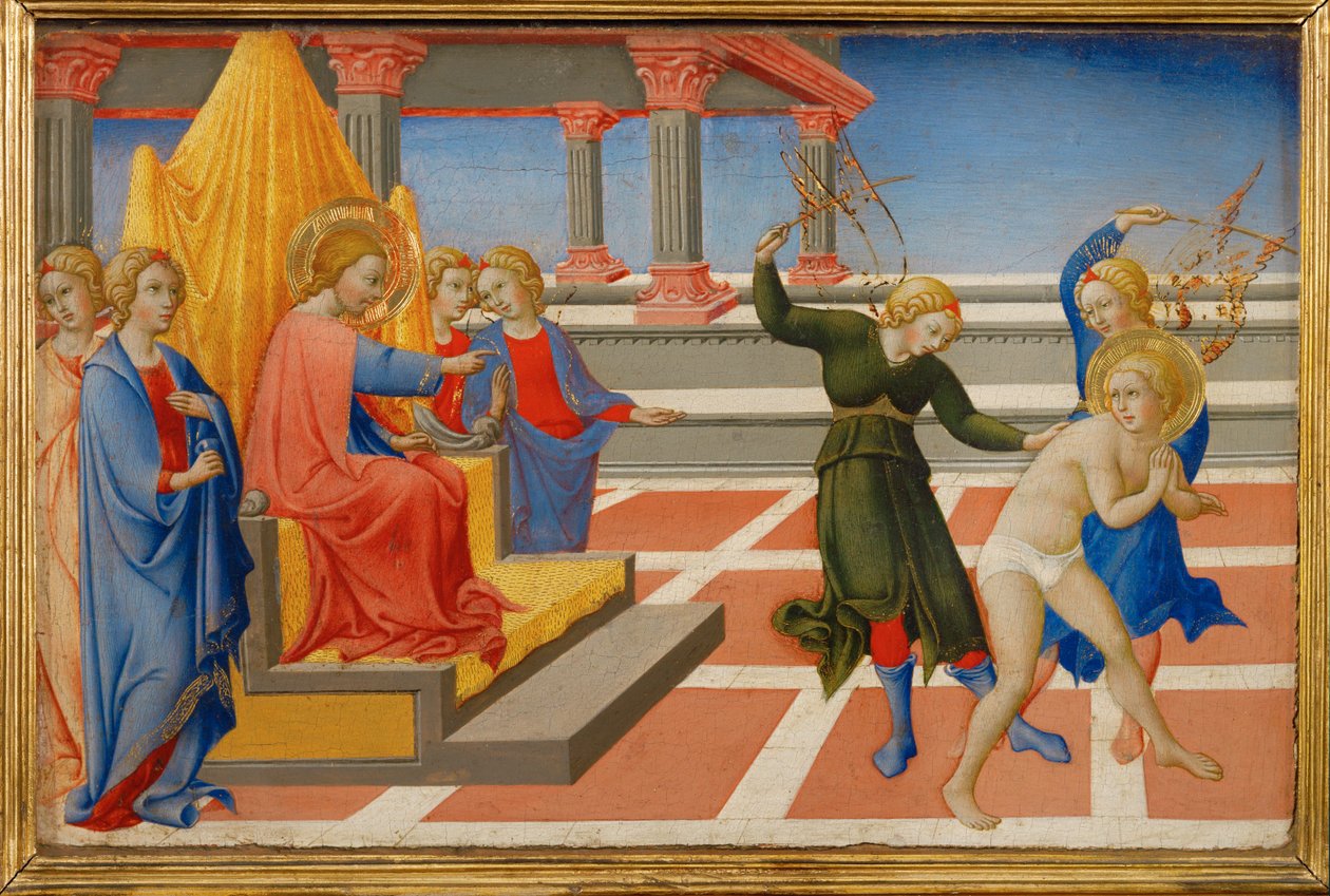 Saint Jérôme rêve que le Christ ordonne sa flagellation par deux anges ... - Sano di also Ansano di Pietro di Mencio Pietro