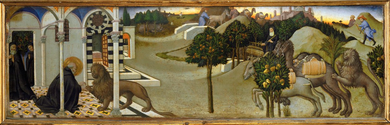 Saint Jérôme retire une épine de la patte du lion ... - Sano di also Ansano di Pietro di Mencio Pietro