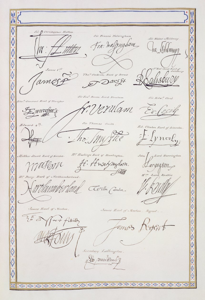 Reproduction des signatures des Tudors et de leur cour de 