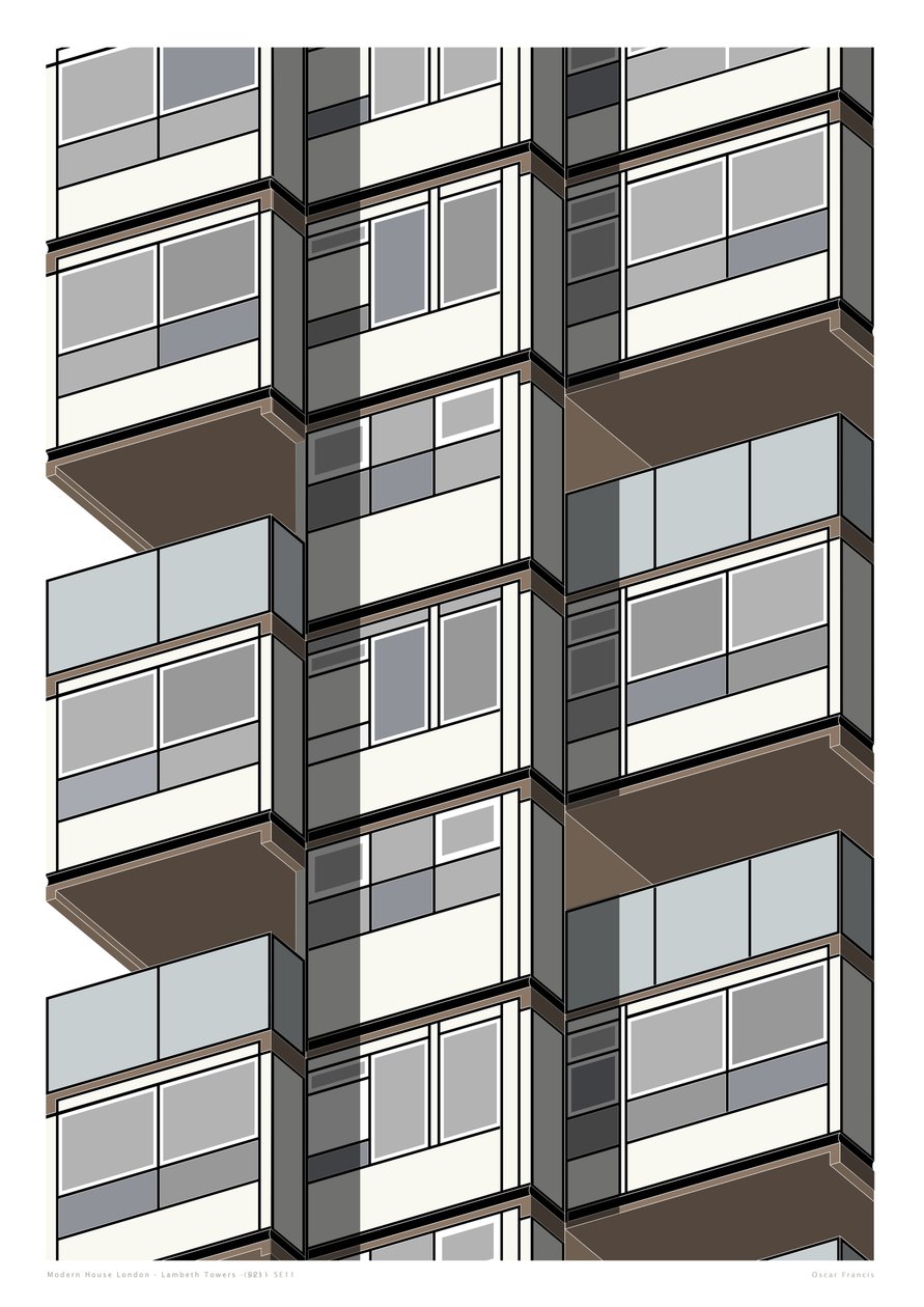 Lambeth Towers_Sepia, 2015 (impression graphique giclée) - Sarah Evans