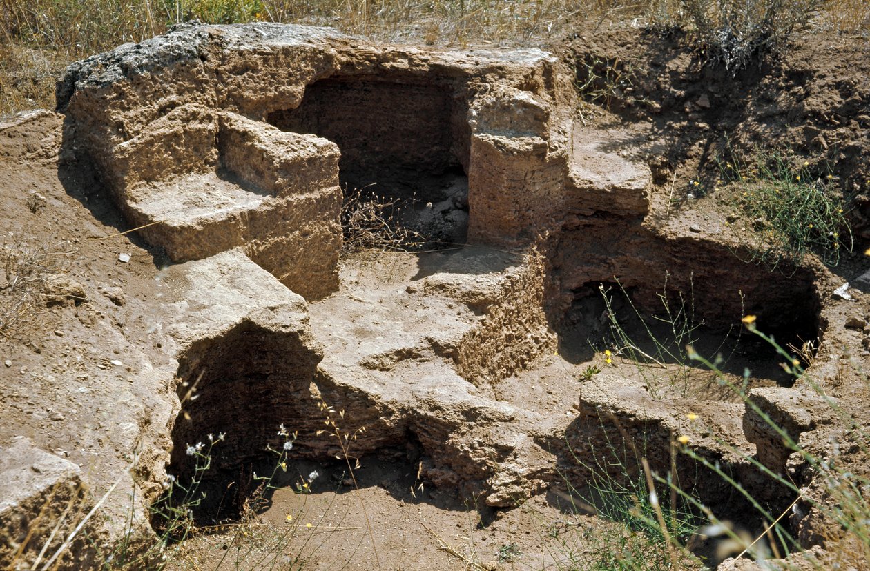 Culture nuragique (nuraghi) sarde : ruines de la ville pré-nuragique sur le site mégalithique d