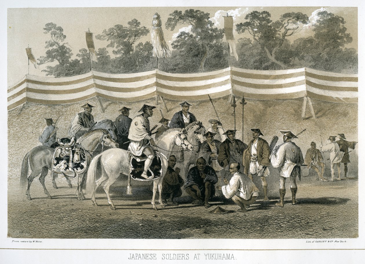Soldats japonais à Yukuhama, Japon, vers 1845 - Sarony and Co