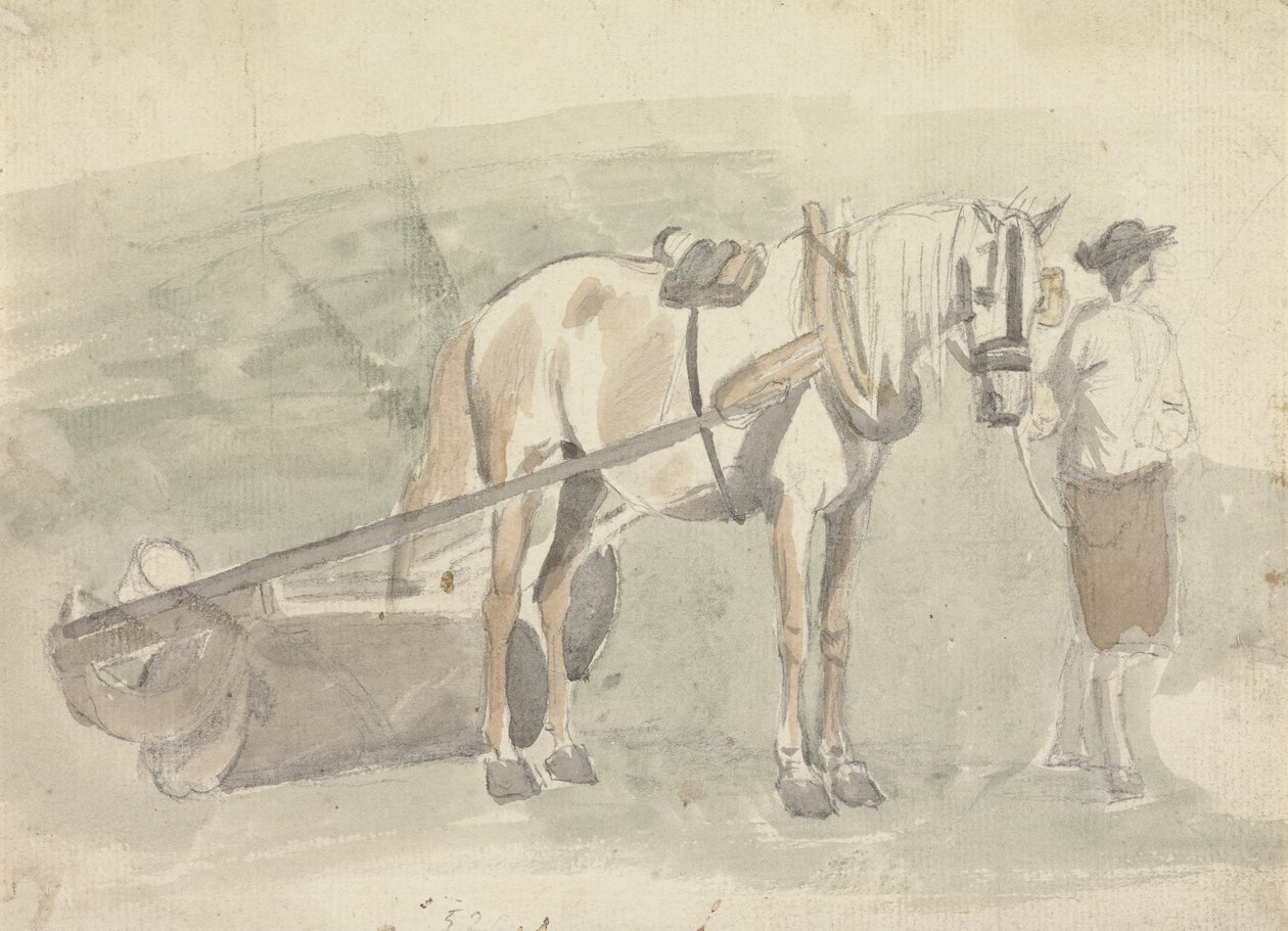 Homme avec un cheval attelé à un rouleau - Sawrey Gilpin