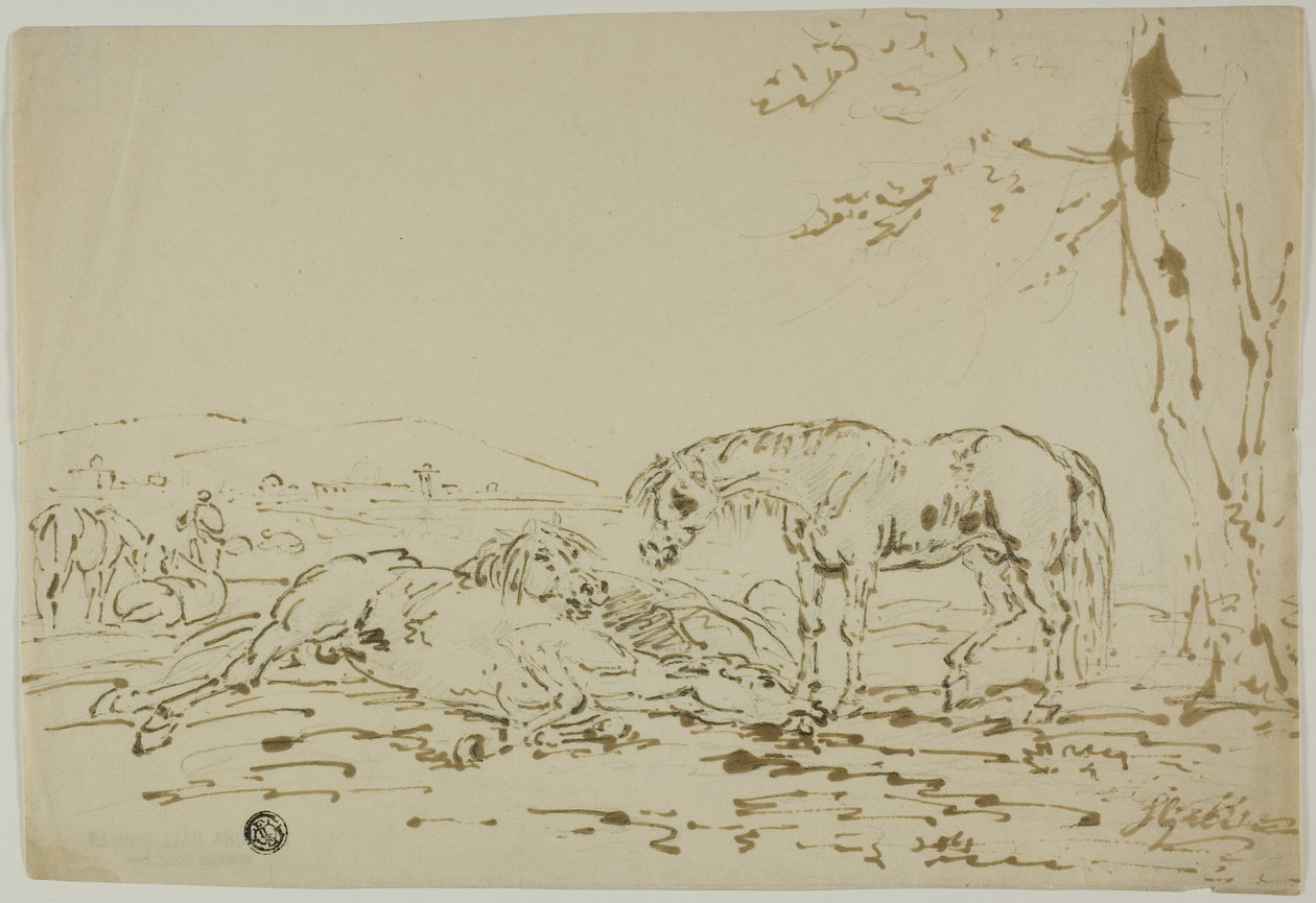 Paysage avec chevaux au premier plan - Sawrey Gilpin