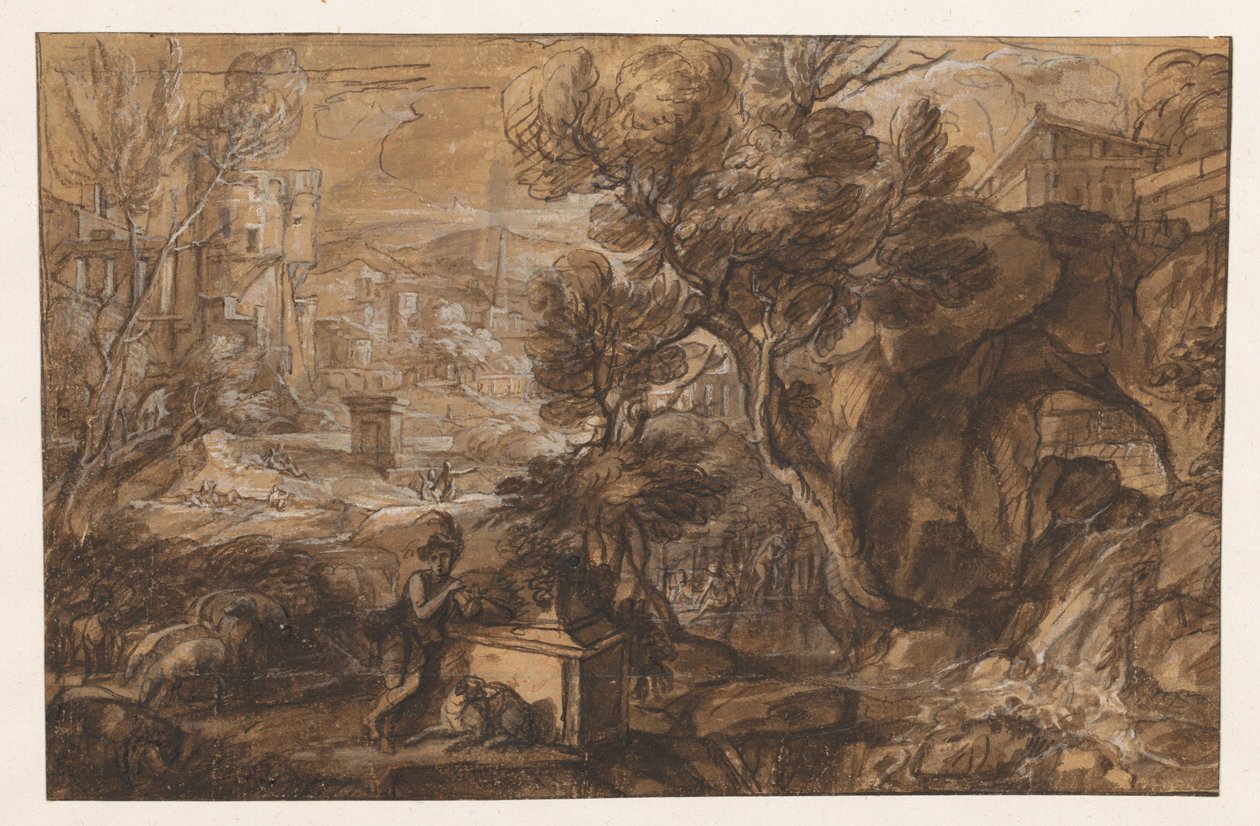 Paysage avec berger près d