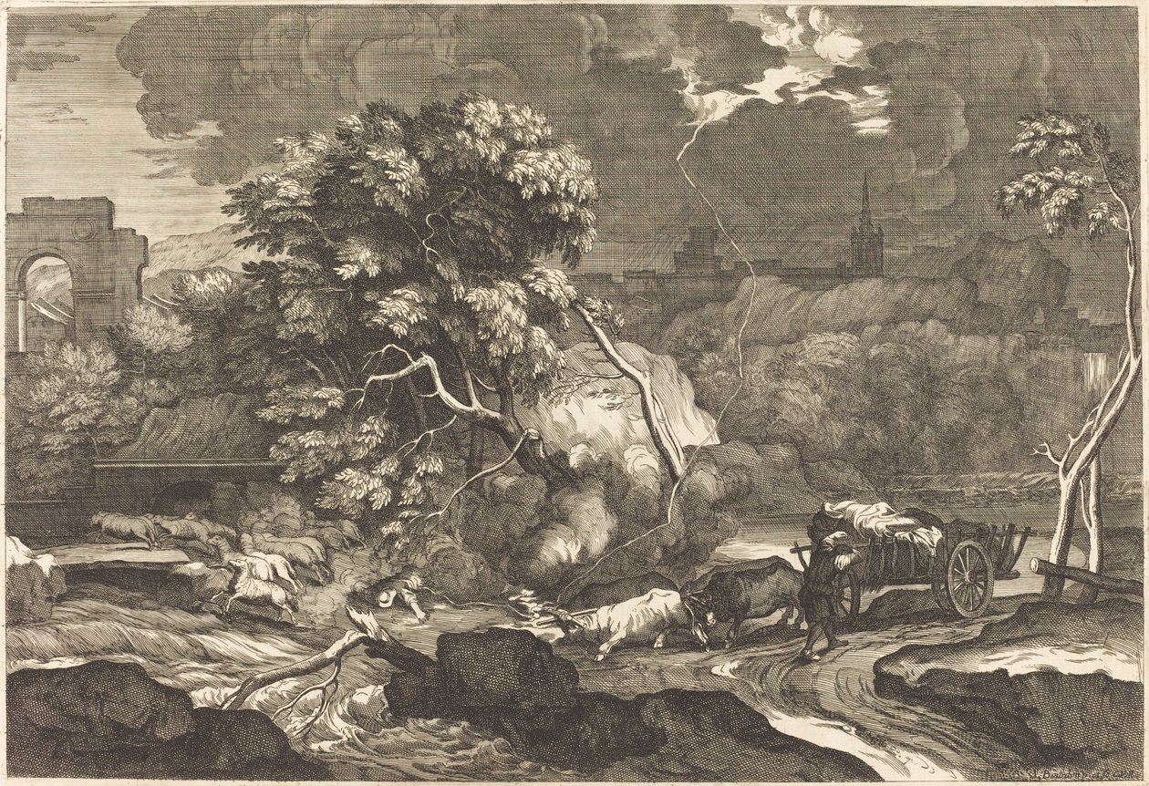 Paysage avec un charretier effrayé - Sébastien Bourdon