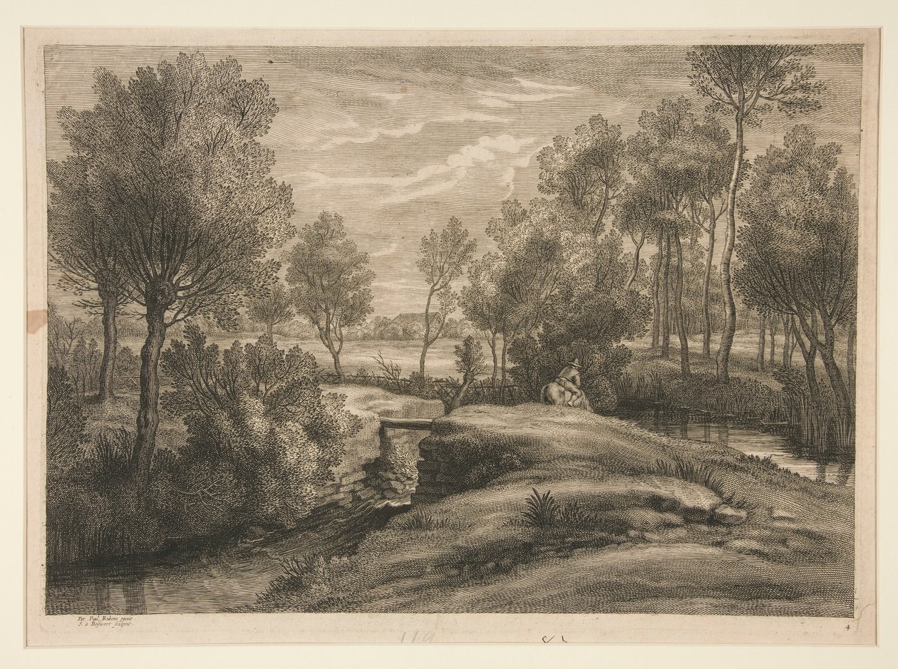 Paysage avec un homme arrosant son cheval - Schelte Adams Bolswert
