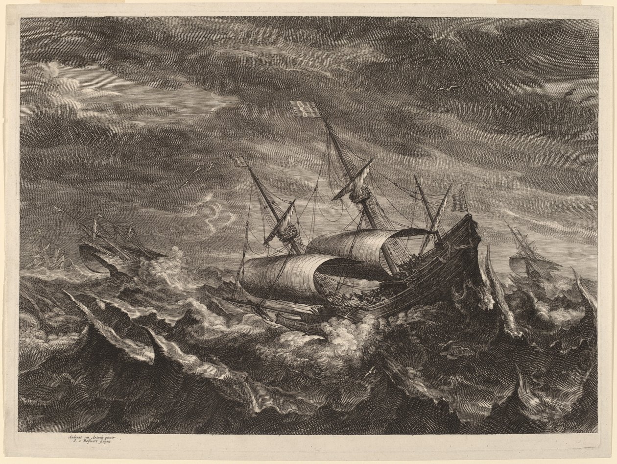 Voiliers dans une tempête - Schelte Adams Bolswert after Andries van Eertvelt