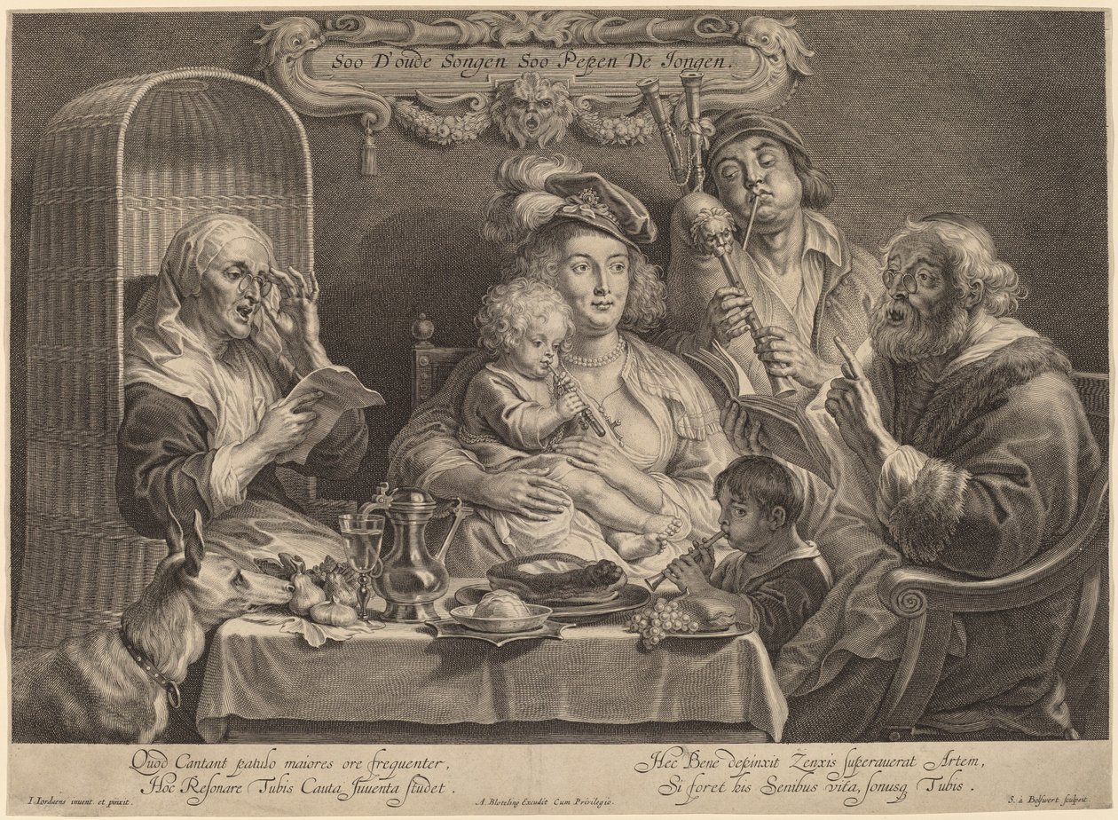 Le concert de famille (Comme les vieux chantent, ainsi les jeunes gazouillent) - Schelte Adams Bolswert after Jacob Jordaens