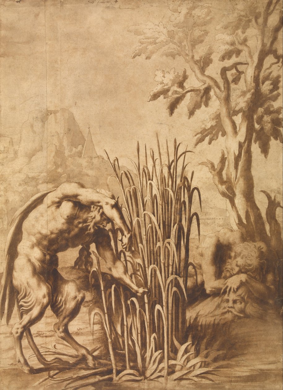 Pan coupe le roseau dans lequel la nymphe Syrinx s
