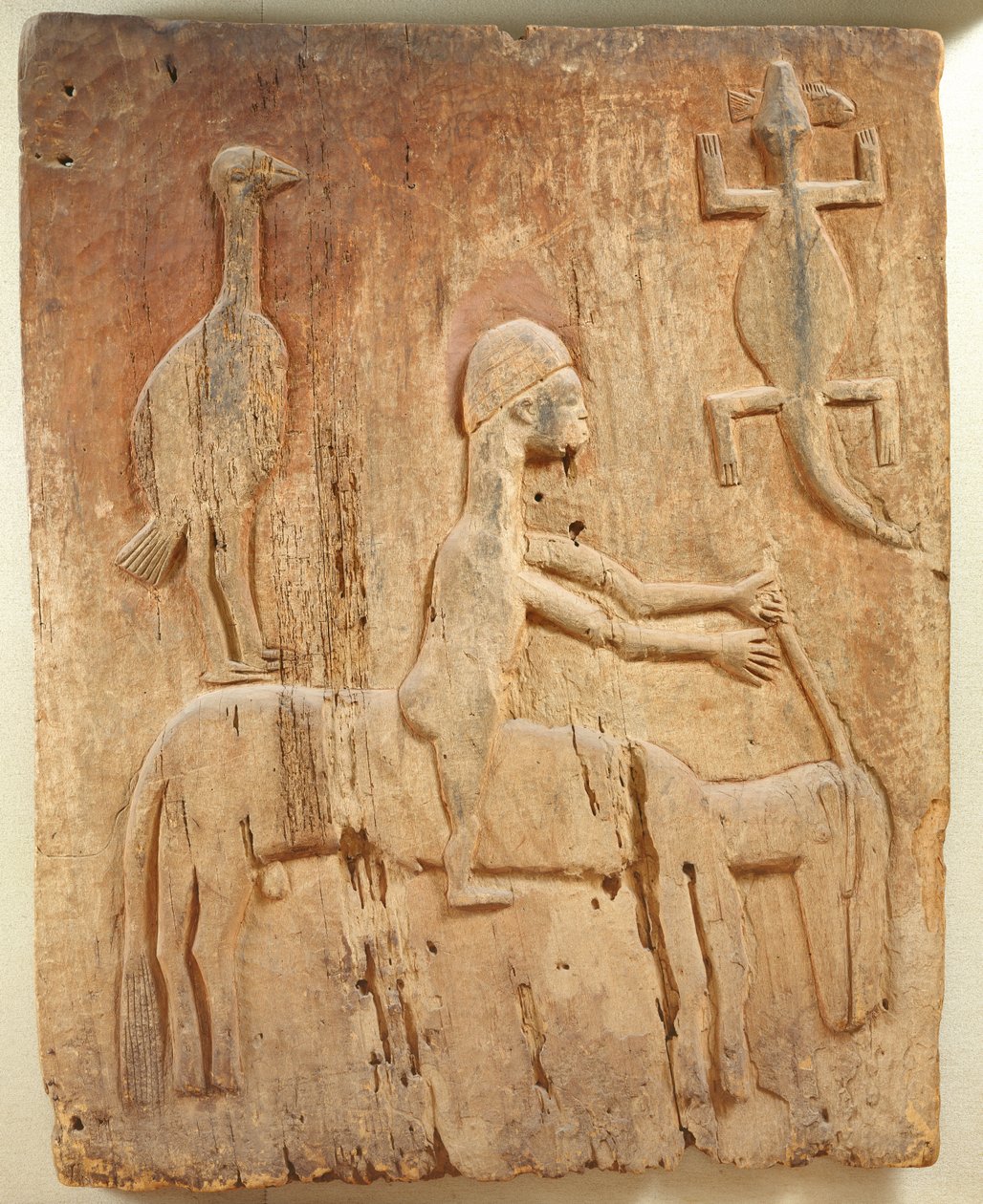 Porte avec un relief représentant un cavalier, population Baule, de la Côte d