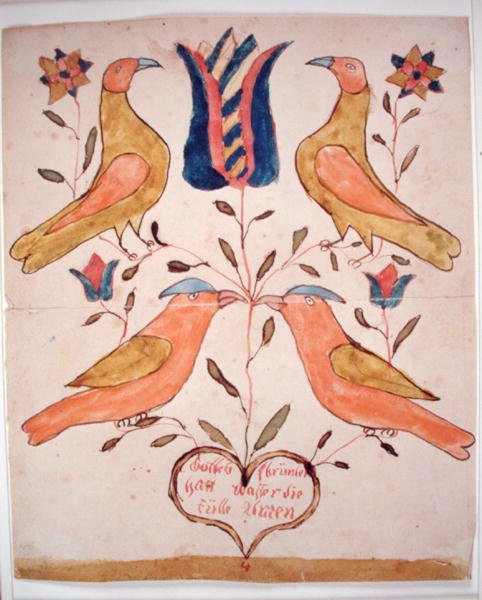 Quatre oiseaux, tulipe et cœur - School American