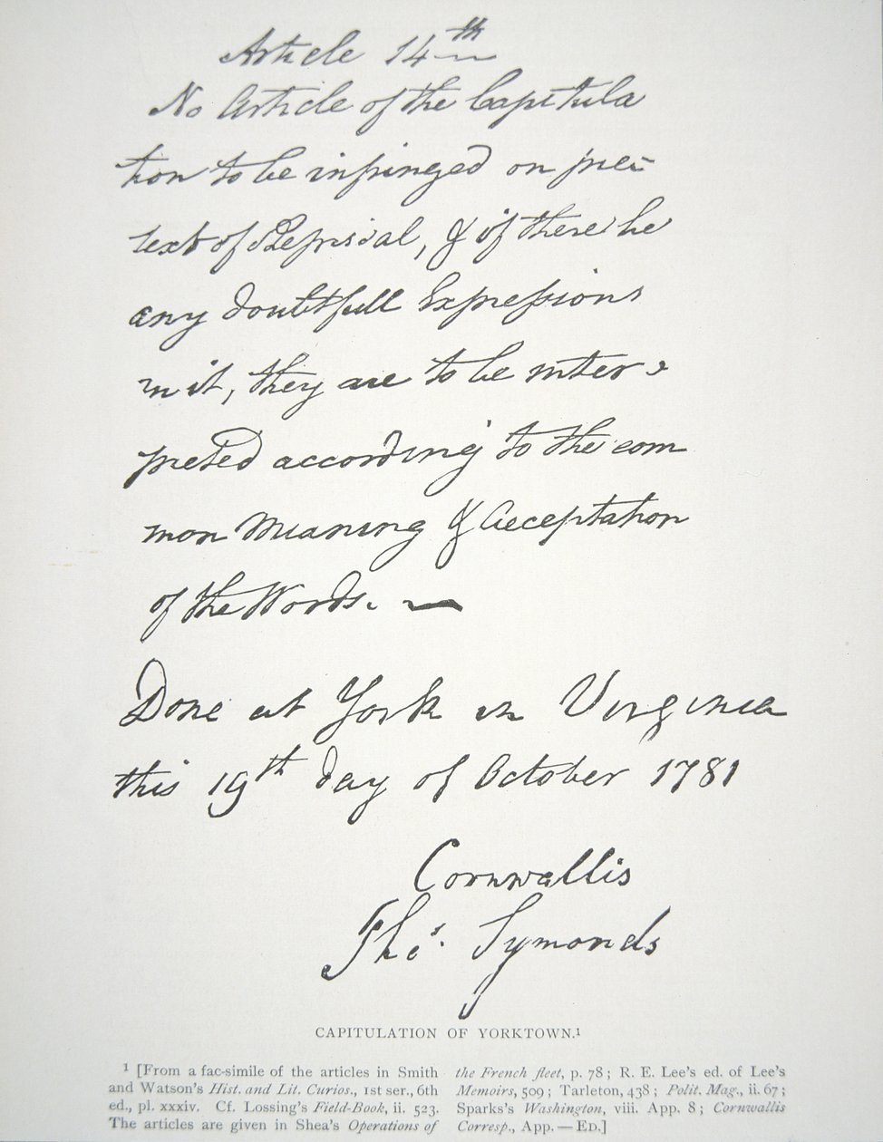 Lettre de capitulation de Yorktown, signée par Lord Cornwallis - School American
