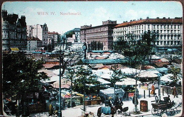 Carte postale représentant le Naschmarkt (Marché alimentaire) à Vienne, c.1915 - School Austrian