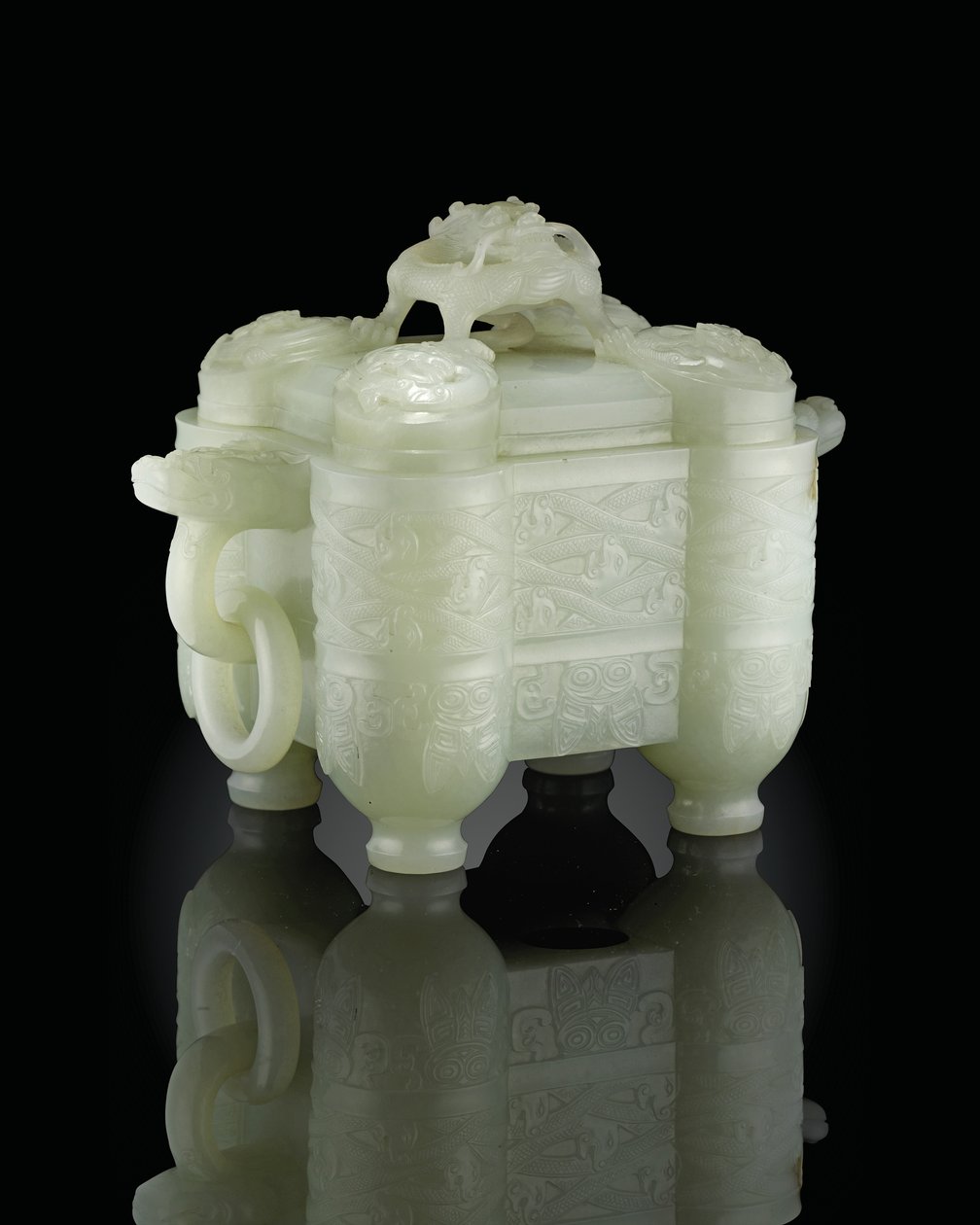 Vase archaïque et couvercle, Tulu, période Qianlong (1736-95) - School Chinese