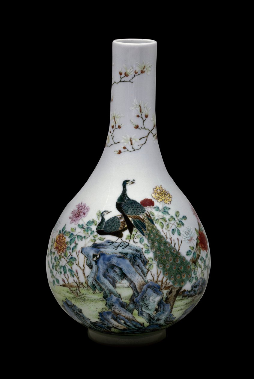 Art chinois : vase en céramique de la famille rose décoré d