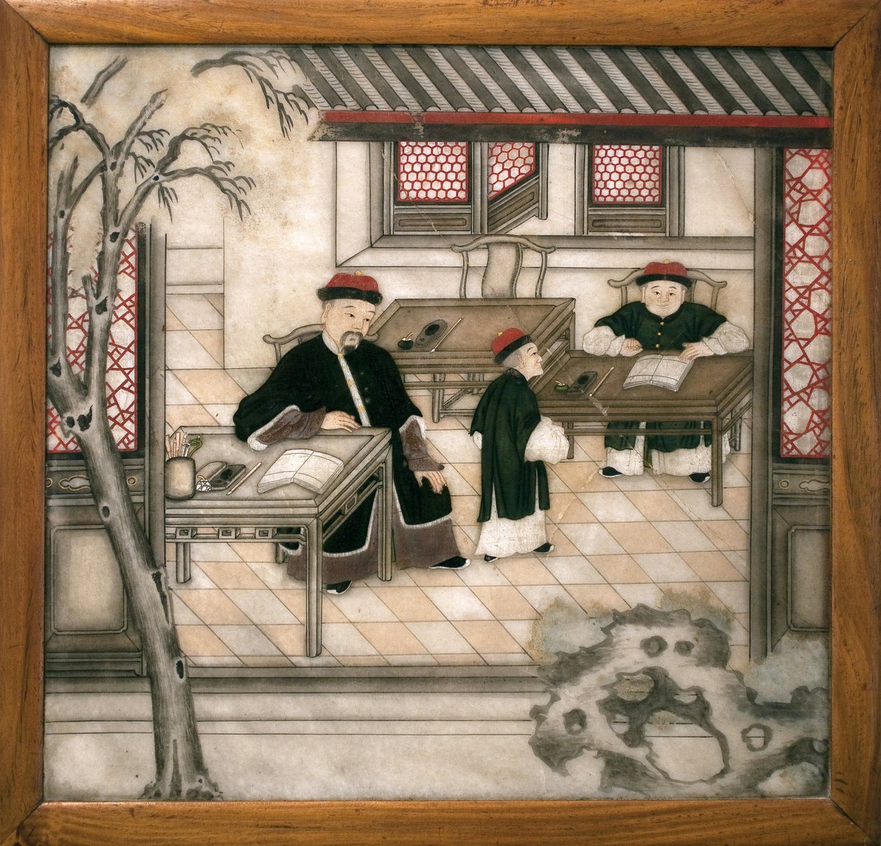 Plaque de marbre décorative représentant des lettres dans leur cabinet. Marbre peint, Dynastie Qing (1644-1911), art chinois. Musée d