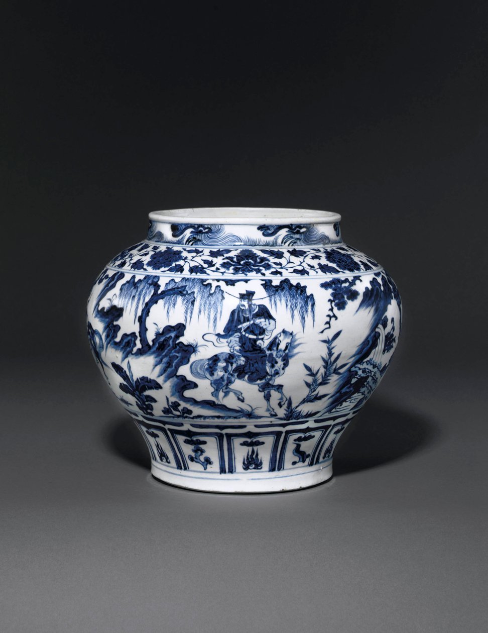 Pot bleu et blanc exceptionnellement rare et important, dynastie Yuan, milieu du 14ème siècle - School Chinese