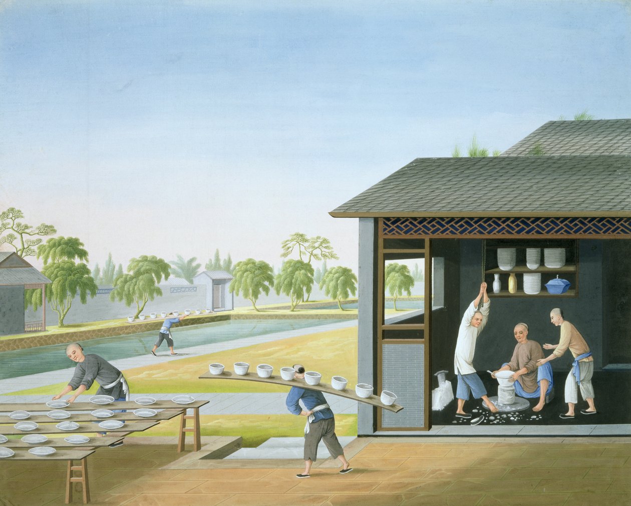 Fabrication de porcelaine, Chine, vers 1820 (gouache sur papier) - School Chinese