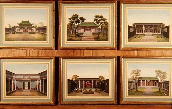 Ensemble de six pavillons chinois et scènes de cour, vers 1780 - School Chinese