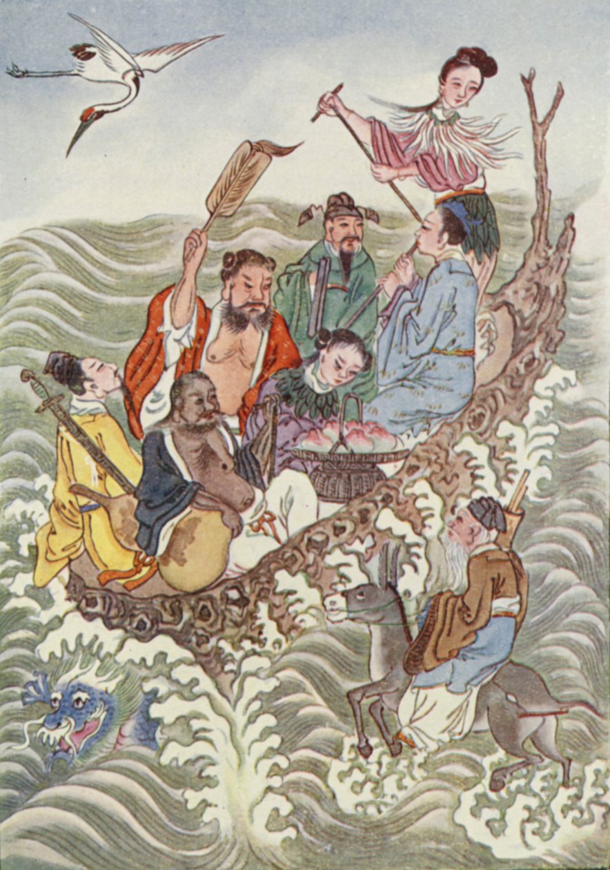 Les huit immortels traversant la mer (lithographie couleur) - School Chinese