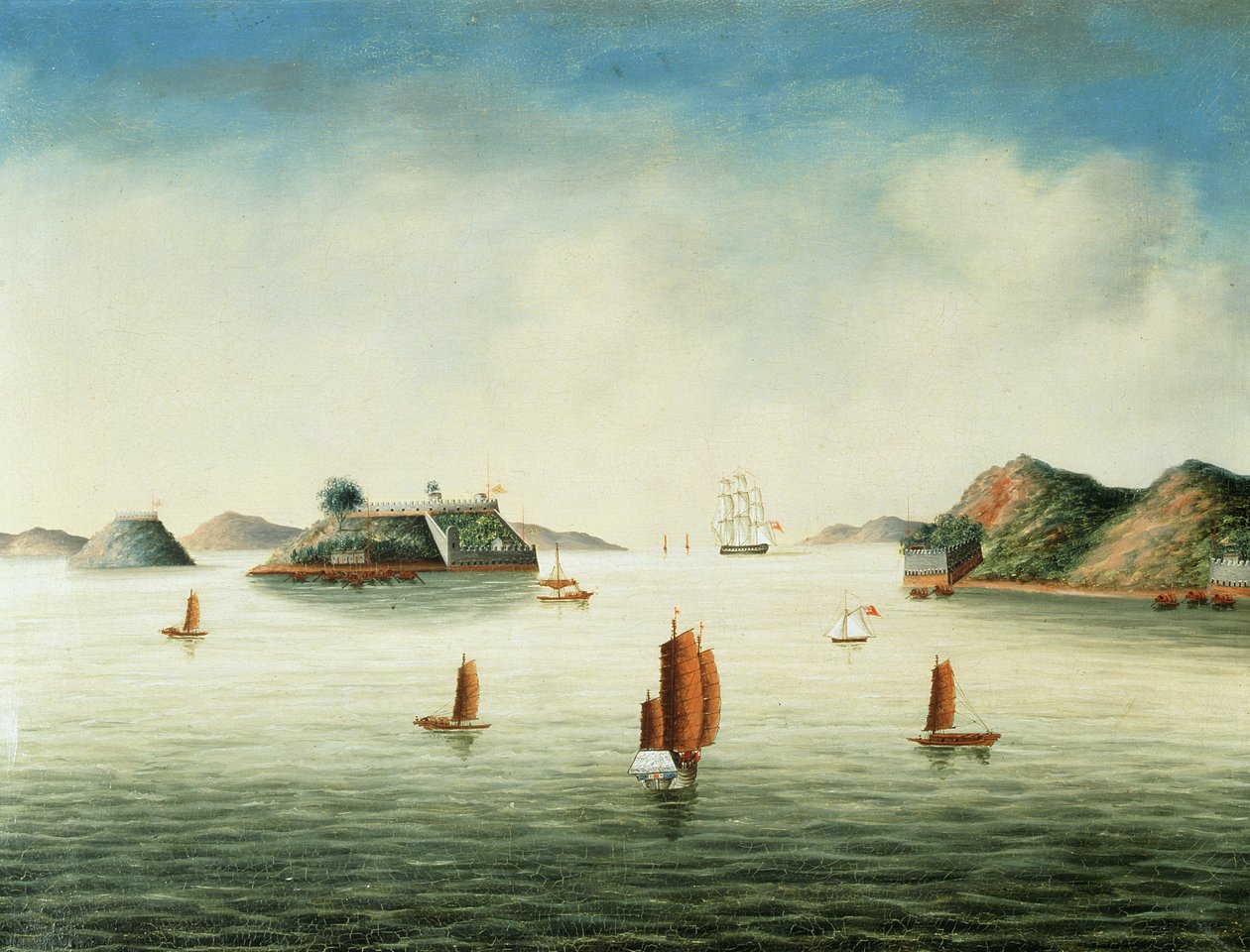 Vue de la région de Canton, vers 1850 (huile sur toile) - School Chinese