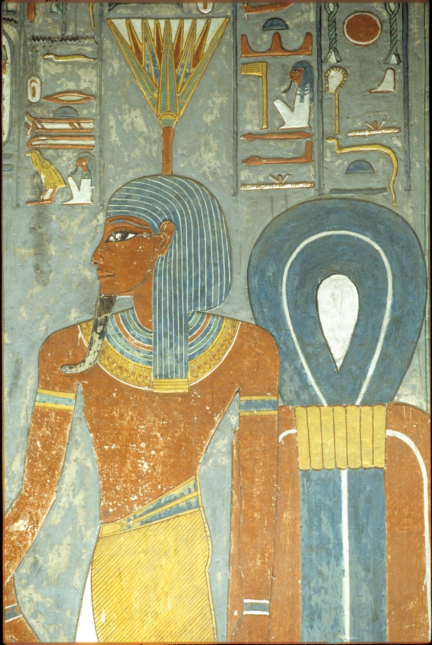 Égypte ancienne, Peinture, Tombeau de Horemheb, Thèbes 18e dynastie, Dieu Nefertoum et Nœud d
