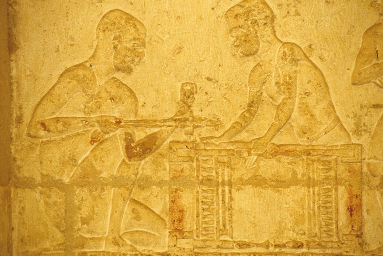 Égypte ancienne, sculpture/peinture murale, tombeau de Petosiris, Tuna el Gebel, 300 av. J.-C., charpentiers au travail - School Egyptian